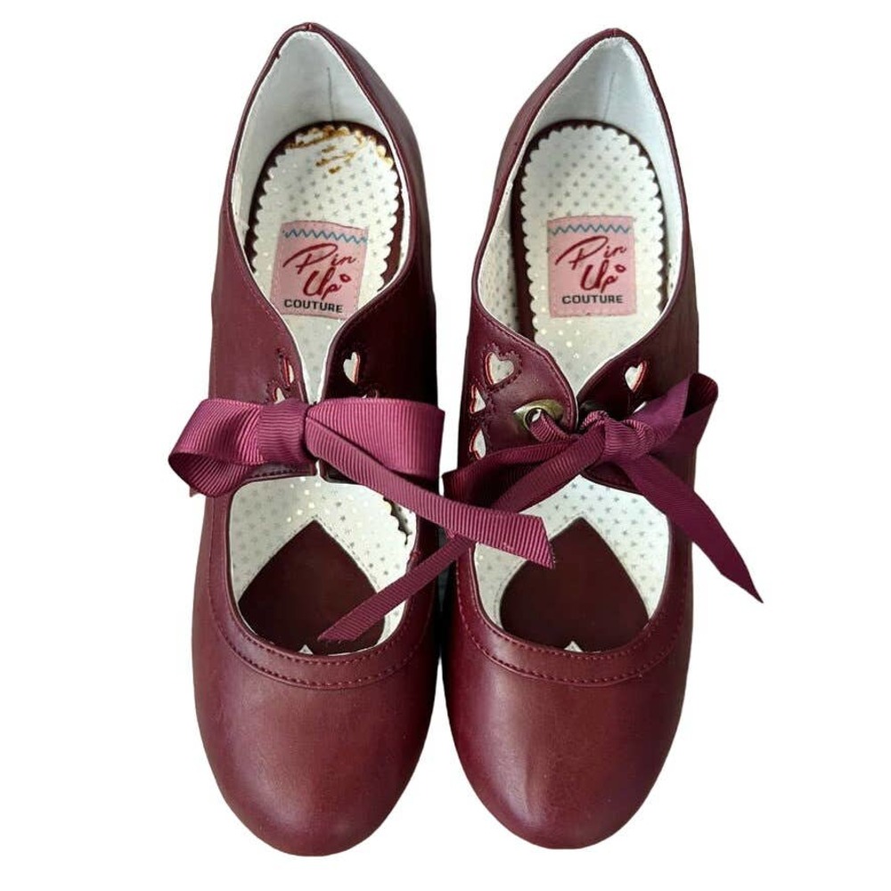 Pinup Couture Women's Burgundy Ribbon Mary Jane Flats
